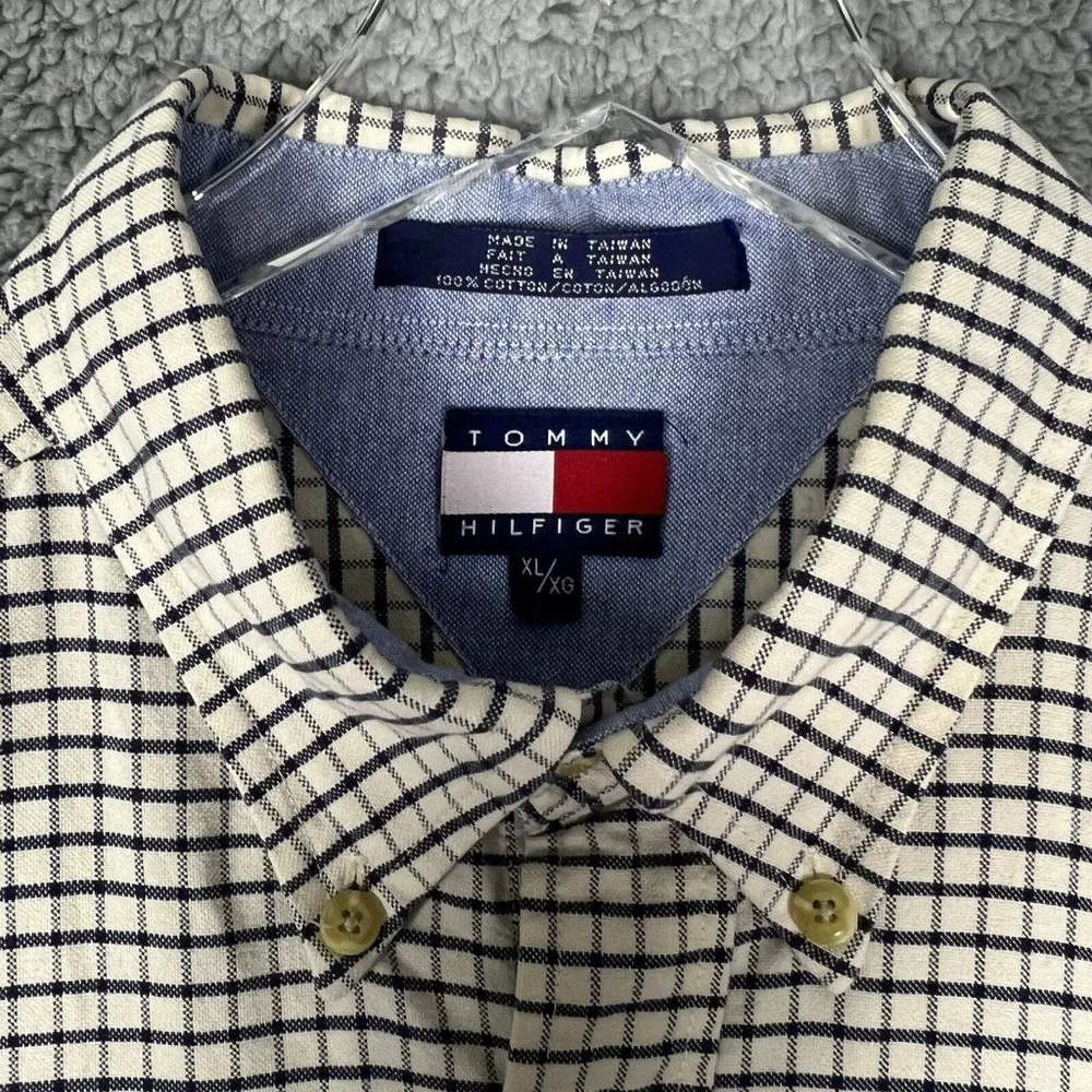 Tommy Hilfiger Mens X-Large Long Sleeve Shirt Blue Plaid Gingham Button Down XL - Picture 6 of 8